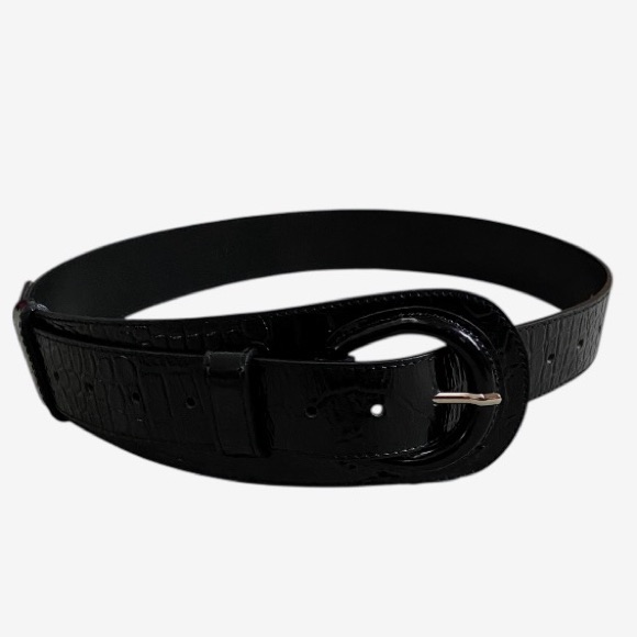 Anne Fontaine Maldivia Croc Embossed Leather Belt With Wide Buckle